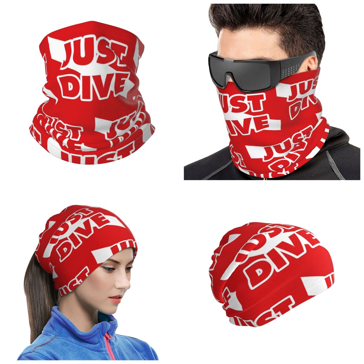 Diving Mask - Just Dive, duikvlag, bandana, nekwarmer, bedrukte